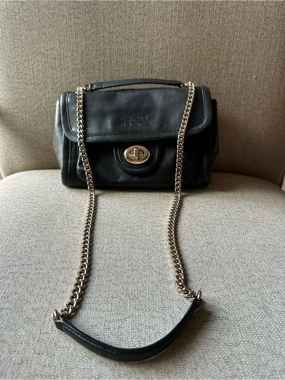 Coach Ranger Flap Black Leather  Shoulder or Crossbody Bag with Chain Strap